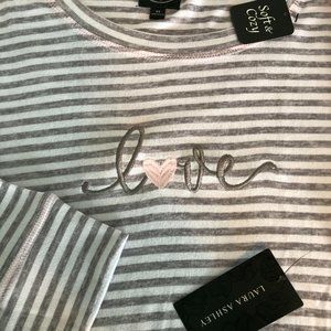 LAURA ASHLEY 2 Pc Valentine "Love" Gray/Pink Pajamas